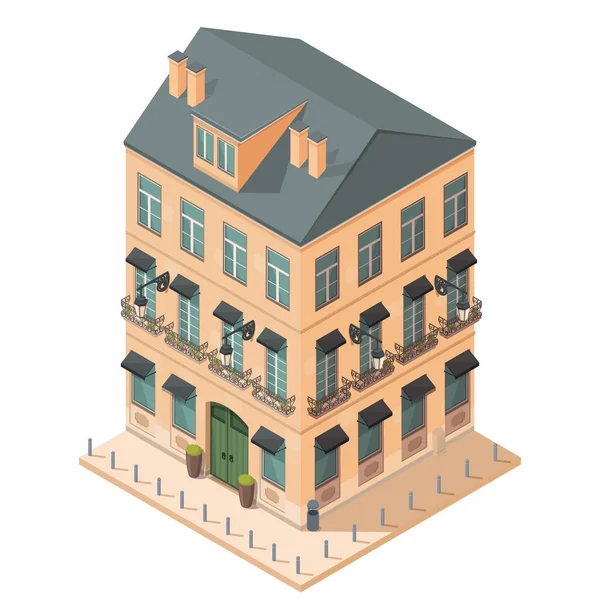 Isometric Building Restaurant Terrace Vector Illustration — Stock Vector