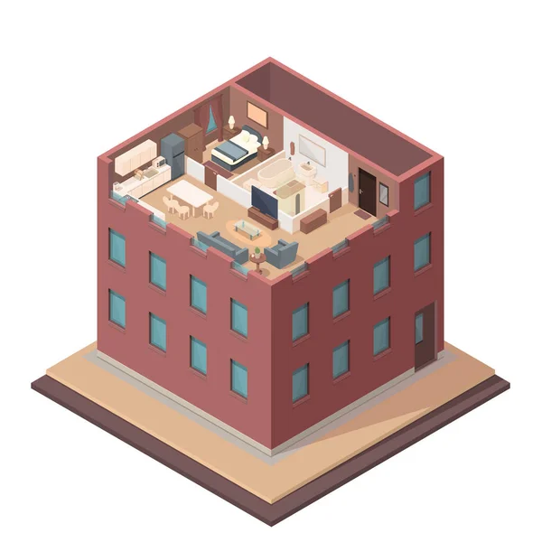Jalan Isometric Dengan Bangunan Dengan Apartemen Vektor Ilustrasi - Stok Vektor