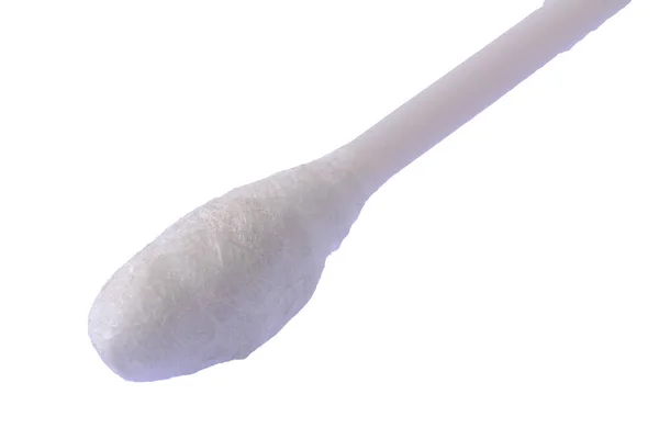 Een Witte Katoenen Knop Met Plastic Materiaal Geïsoleerd Een Witte — Stockfoto