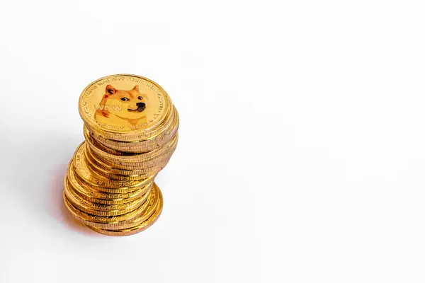 Egy Halom Dogecoin Hogy Van Egy Arany Színű Amely Jelenleg — Stock Fotó