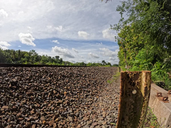 View Rail Road Yogyakarta Indonesia Visible Rocks Clear Sky Background — Stock Photo, Image