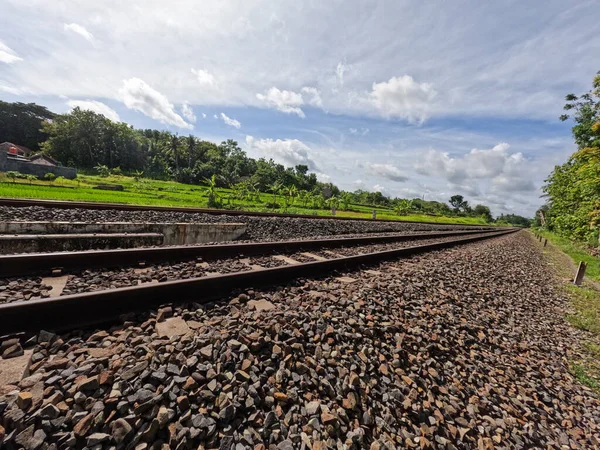 View Rail Road Yogyakarta Indonesia Visible Rocks Clear Sky Background — Stock Photo, Image