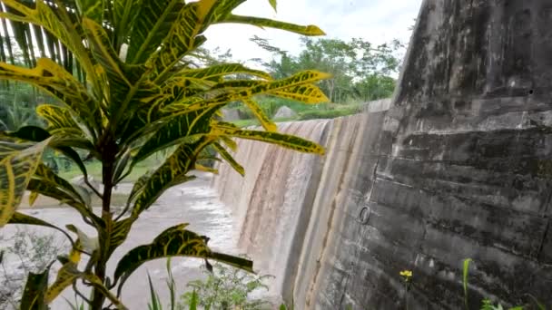 View Waterfall Whose Water Cloudy Because Carries Mud Volcanic Ash — Stock Video