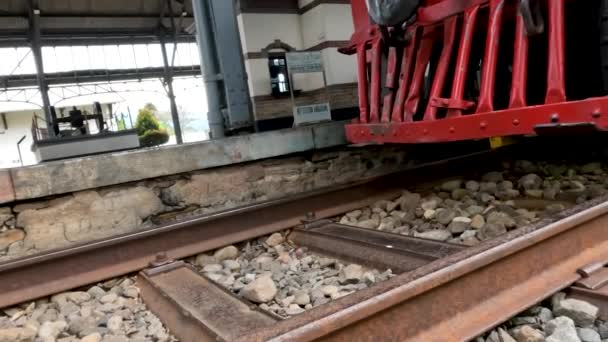 Ancient Steam Train Locomotive Parked Tracks Collection Indonesian Railway Museum — 图库视频影像