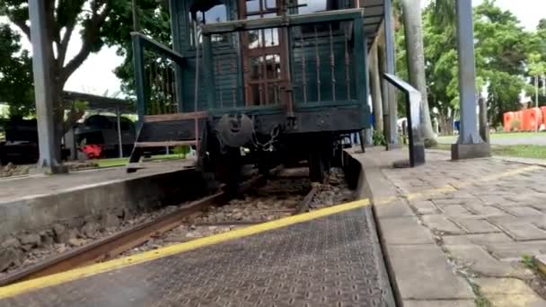 View Passenger Carriage Ancient Steam Train Parked Tracks Collection Indonesian — 图库视频影像