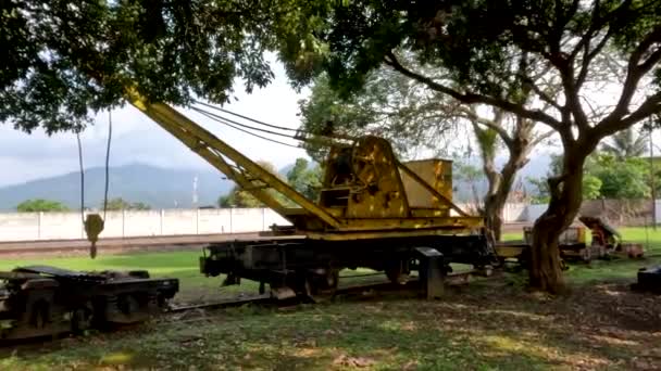 Service Equipment Ancient Steam Trains Parked Tracks Collection Indonesian Railway — Stockvideo