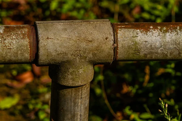 Rusted Iron Pipe Joints Isolated Blurry Background — 图库照片