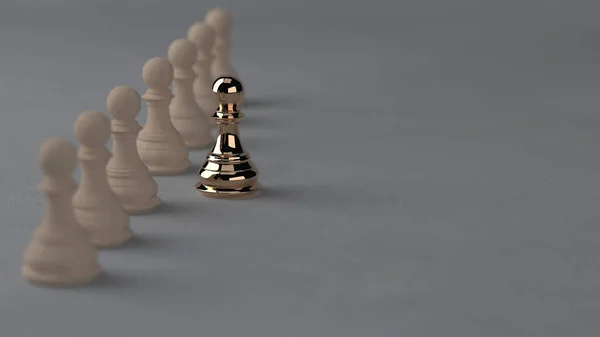 Chess Pawns Made Wood Lined Gold Pawns Front Concept Leadership — 스톡 사진