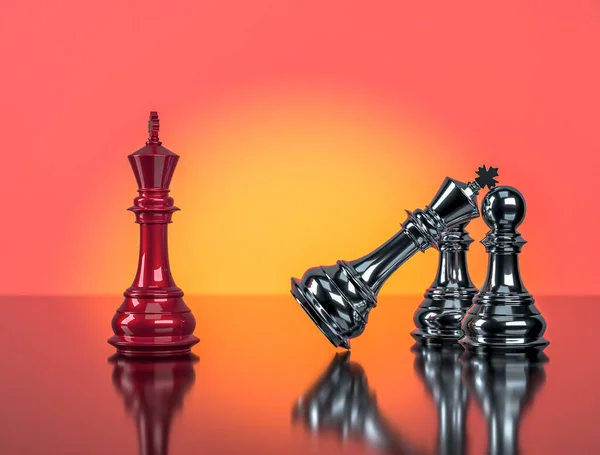 Red Chess King Standing Position Defeating Metal Chess King Supported — Fotografia de Stock