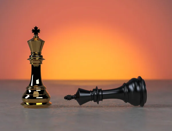 Gold Colored Chess King Standing Position Black Chess King Lying — Photo