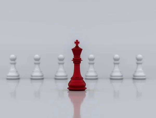 Red Chess King Stands Front Leading White Chess Piece Leader — 图库照片