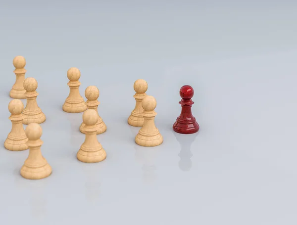 Red Chessboard Stands Front Another Wooden Chess Piece Looks Different — 图库照片