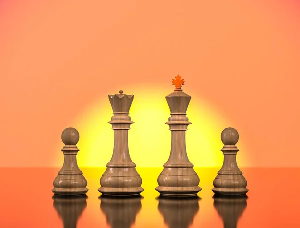 King Queen Chess Pawns Standing Side Side Looking Sun Concept — Zdjęcie stockowe