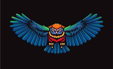 Uçan baykuş renk vektör çizimi, Açık Kanatlı ve Pençeli Uçan Baykuş Logosu Maskotu