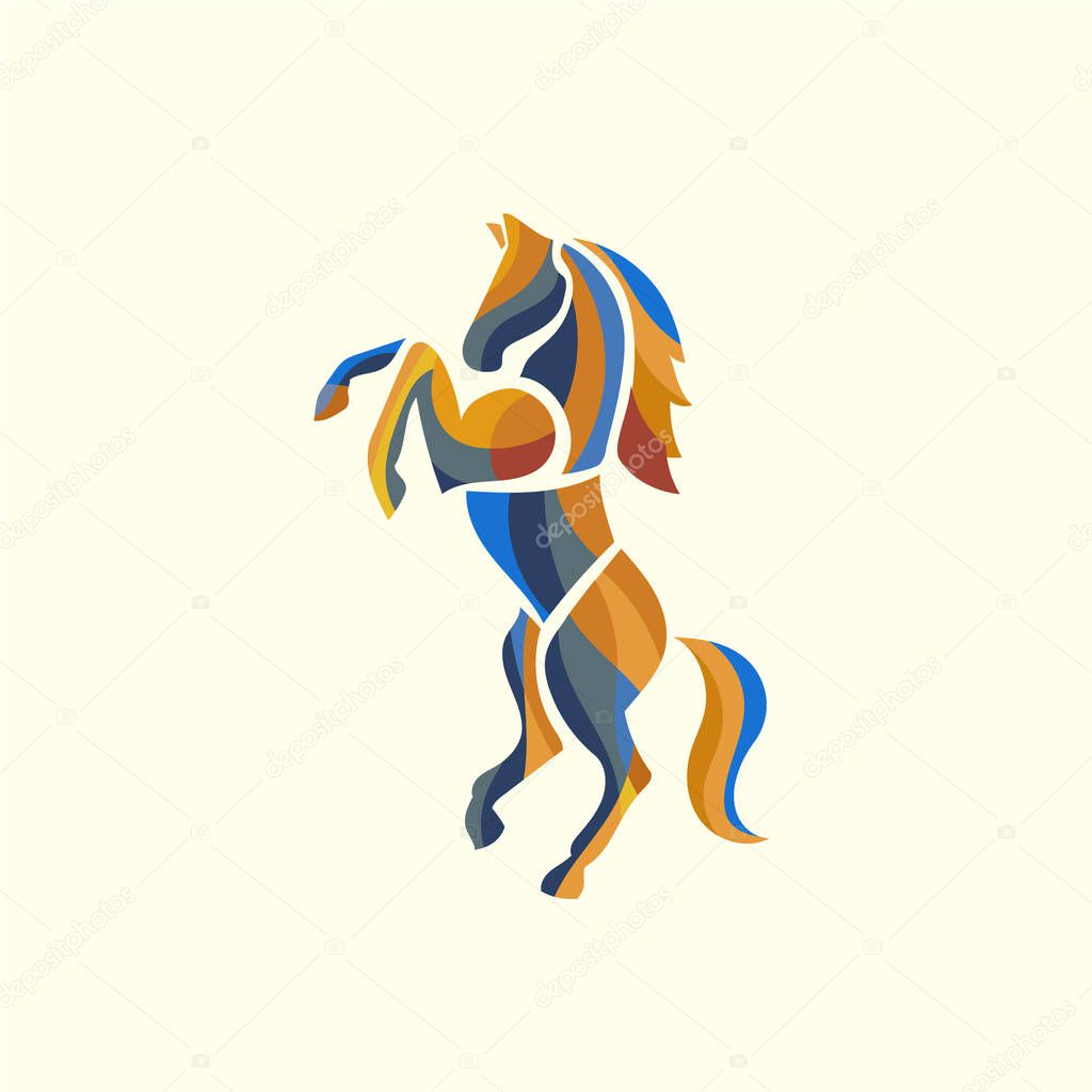 Standing Horse logo with colorful style design vector template
