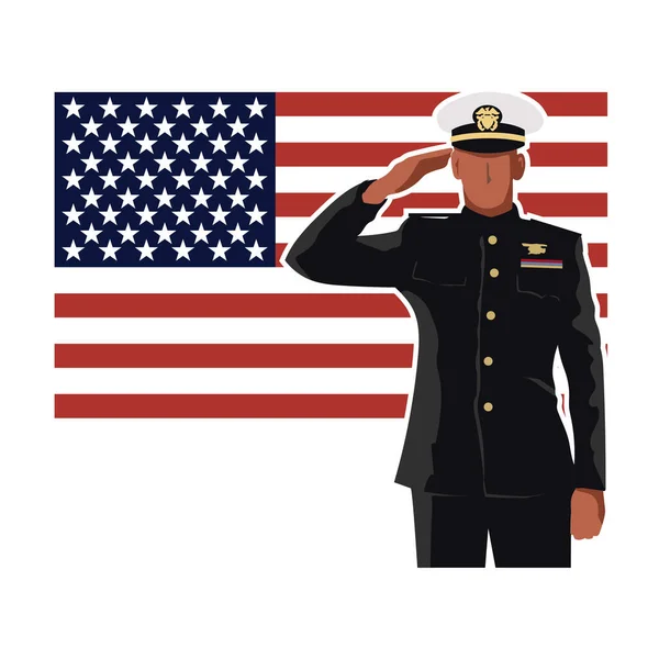 Векторне Мистецтво Військовослужбовця Який Вітає Американський Прапор Американські Солдати Салютують — стоковий вектор