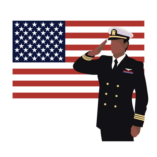 Векторне Мистецтво Військовослужбовця Який Вітає Американський Прапор Американські Солдати Салютують — стоковий вектор