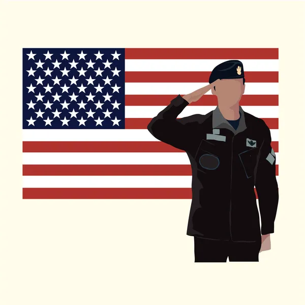 Amerikan Bayrağını Selamlayan Bir Askerin Vektör Sanatı Amerikan Askerleri Abd — Stok Vektör