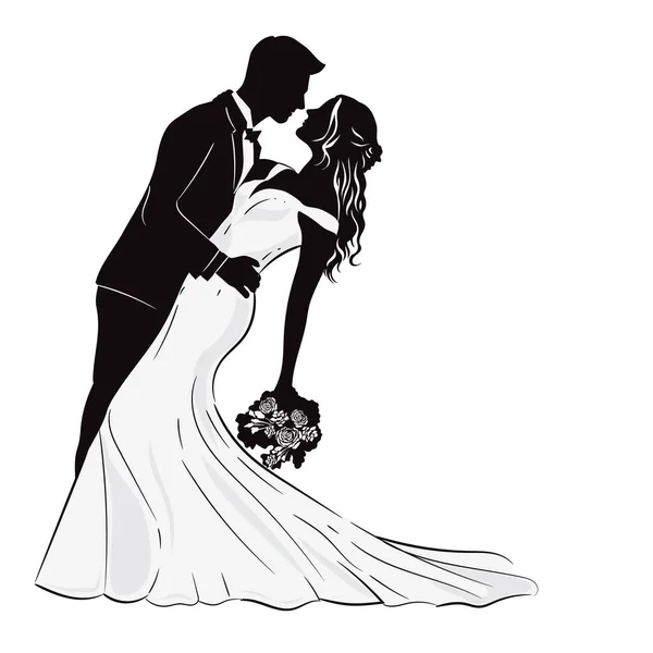 Silhouette Von Braut Und Bräutigam Für Hintergrund Hochzeitseinladungsvektor — Stockvektor