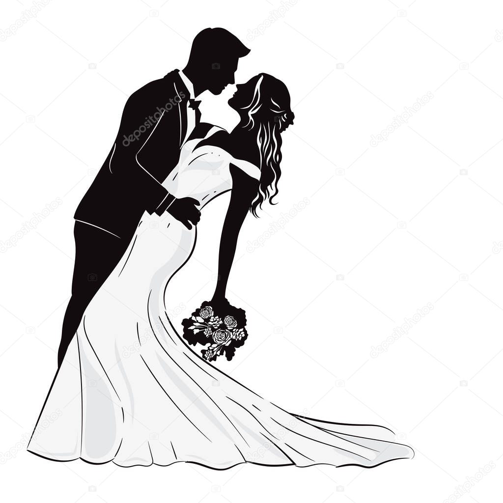 Silhouette of bride and groom for background, wedding invitation vector
