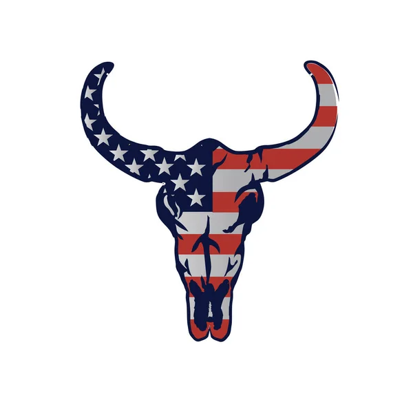 Colored Illustration Buffalo Skull Flag — Stock Vector