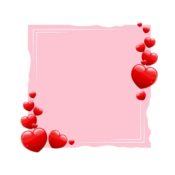 Blank Frame Template Red Hearts Shape Decoration Vector — Stock Vector