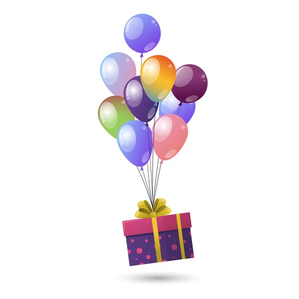 Caixa Presente Com Balões Coloridos Flutuante — Vetor de Stock