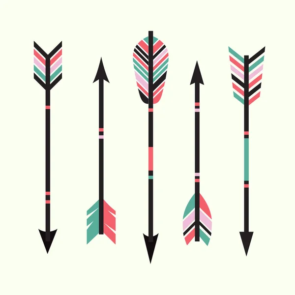 Vector Set Colorful Ethnic Arrows Hand Drawn Feather Arrow Tribal — Stock vektor