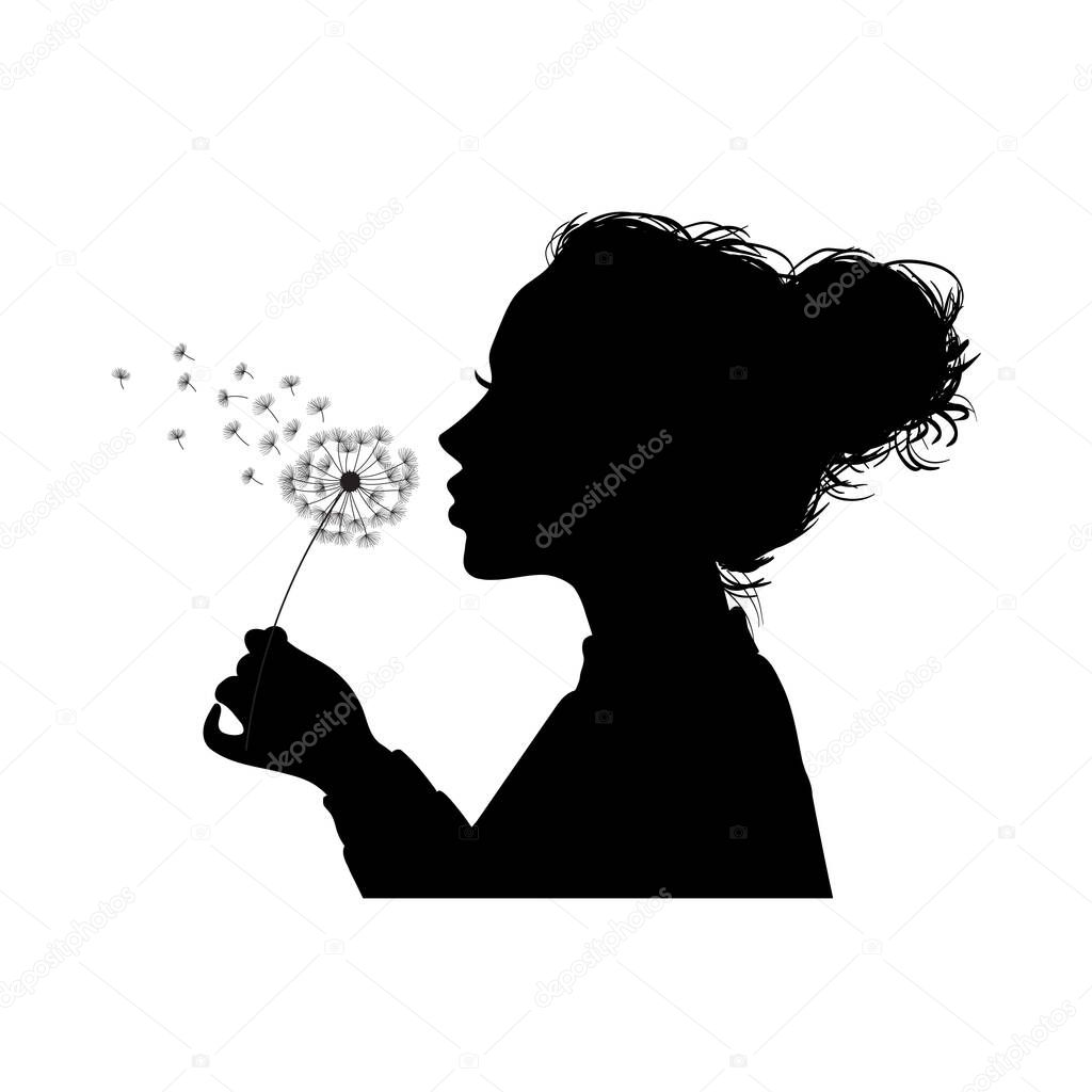 Silhouette of a young girl blowing dandelion vector illustration