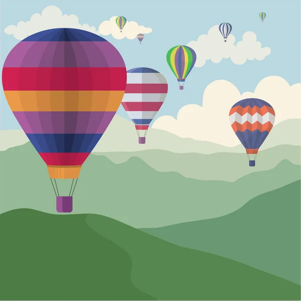Montgolfières Colorées Dans Ciel Bleu Ballon Vintage Air Chaud Illustration — Image vectorielle