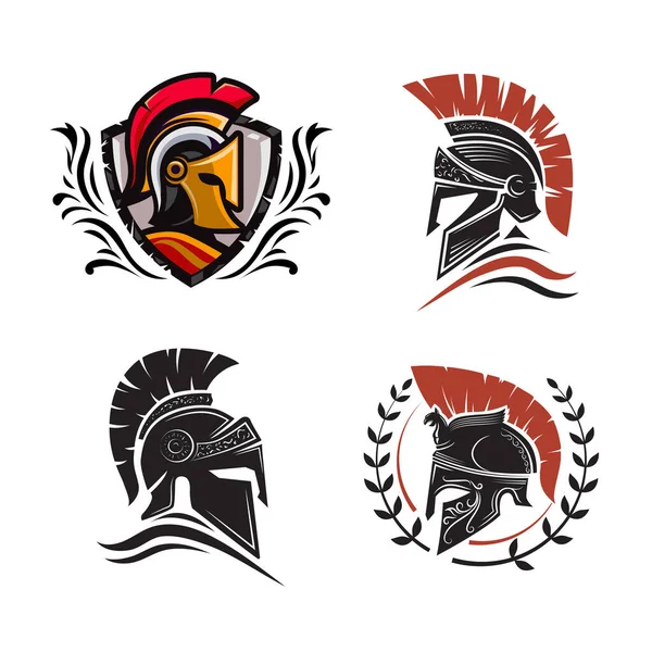 Sammlung Spartanischer Kriegerhelme Logo Vektor Illustration — Stockvektor