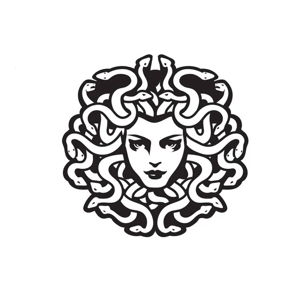 Vektor Černá Bílá Medusa Gorgon Žena Hlava Hady Ilustrace Medusa — Stockový vektor