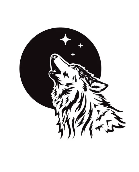 Wolf Κεφάλι Ουρλιάζοντας Μπροστά Από Φεγγάρι Διανυσματική Απεικόνιση — Διανυσματικό Αρχείο