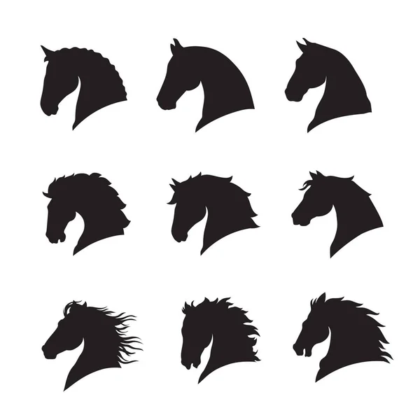 Απεικόνιση Φορέα Συλλογής Σιλουέτας Κεφαλής Αλόγου Λευκό Φόντο — Διανυσματικό Αρχείο