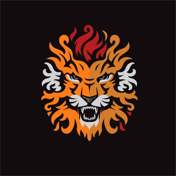 Abstract Angry Lion Fire Head Color Vector Illustration Abstract Lion — Stock Vector