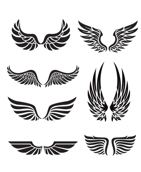 Vektorillustration Der Sammlung Schwarzer Silhouettenflügel Embleme — Stockvektor