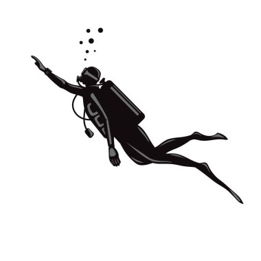 Sualtı ekipman vektör şablonuna sahip dalgıç, dalış kulübü vektör tasarımı.