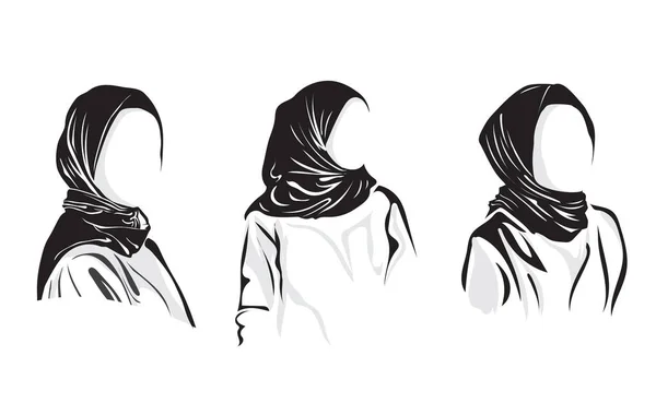 Dessin Vectoriel Silhouette Femme Musulmane Avec Hijab Ensemble Modèle Élégant — Image vectorielle