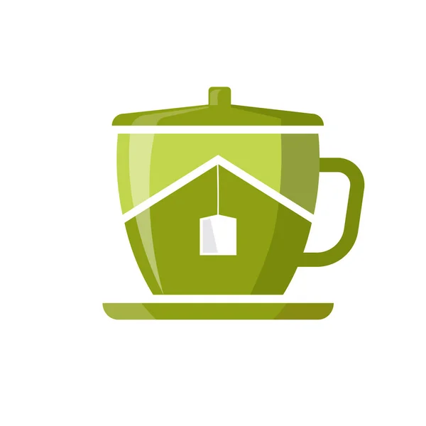 Casa Xícara Chá Ilustração Vetorial Estilo Plano Casa Chá Logotipo — Vetor de Stock