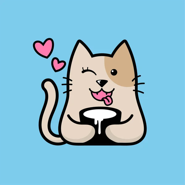 Ilustracja Cute Szczęśliwy Kot Pić Mleko Płaski Wektor Styl — Wektor stockowy