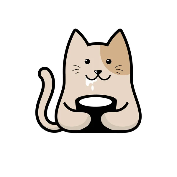 Ilustracja Cute Szczęśliwy Kot Pić Mleko Płaski Wektor Styl — Wektor stockowy