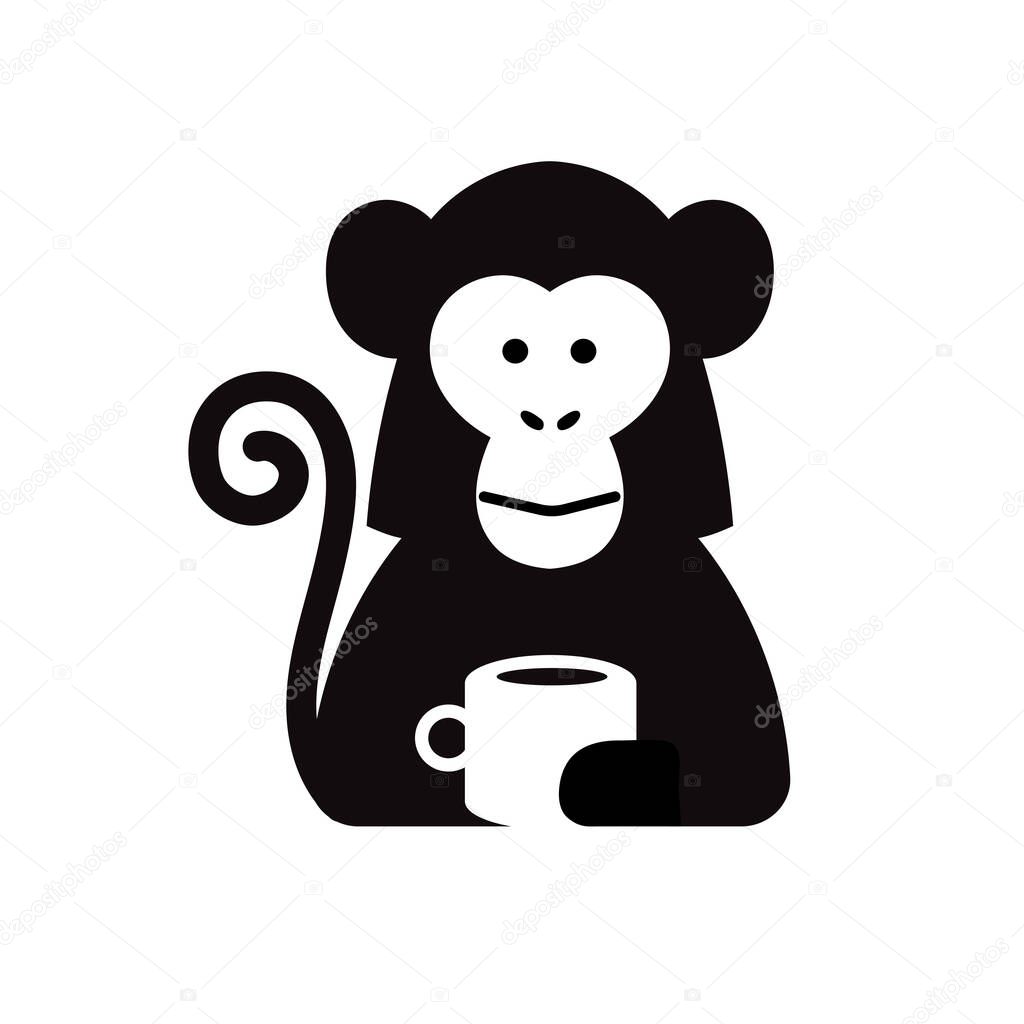 Monkey with coffee cup vector illustration