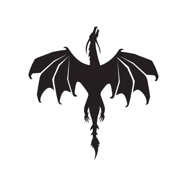 Silueta Dragón Volador Vector Ilustración Imagen Estilizada Dragones Blanco Negro — Vector de stock
