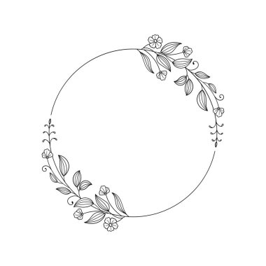El çizimi çiçek çelengi ve daire şeklinde yapraklar.