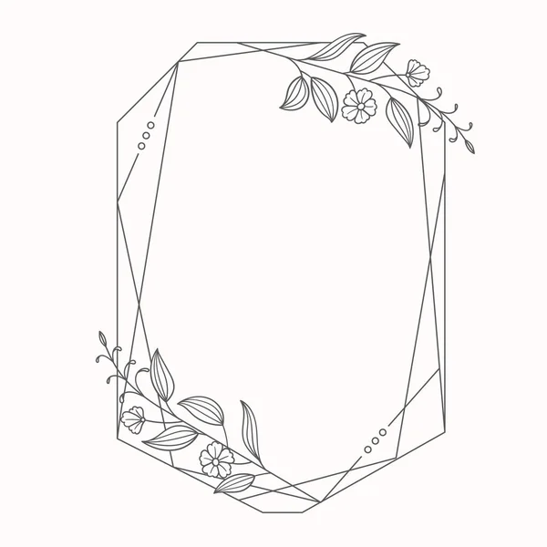 Ghirlanda Floreale Disegnata Mano Foglie Con Cornice Geometrica — Vettoriale Stock