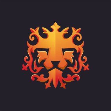 Altın Aslan Başı maskot çizimi, Zarif Altın Aslan süsü logosu tasarımı