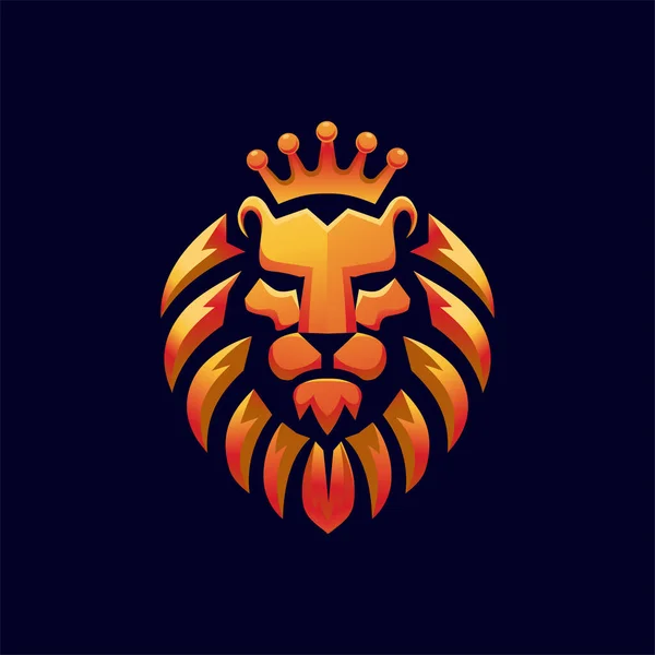 Golden Royal Lion Kings Head Mascot Vector Illustration — Stock Vector