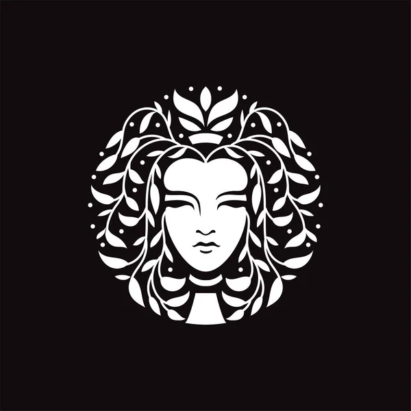Логотип Краси Природи Обличчя Краси Природи Квітковою Зачіскою Мінімалістичний Логотип — стоковий вектор