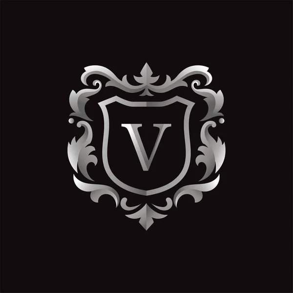 Silver Gray Badge Initial Letter Logo Luxury Calligraphic Vector Image — Stok Vektör