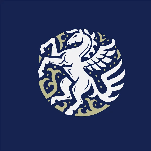 Stehender Pegasus Pferdeflügel Kreis Buntes Symbol — Stockvektor